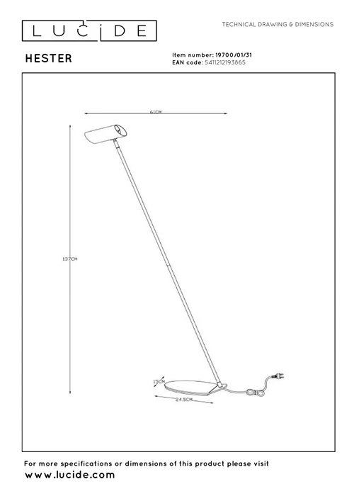 Lucide HESTER - Lámpara de lectura - 1xGU10 - Blanco - técnico